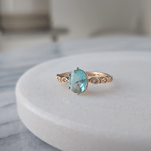 Blue and Teal tourmaline ombre stone ring, 925 Sterling Silver Charmed Aroma BP - Picture 2 of 5